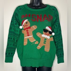 Well Worn Green Holiday Sweater gingerbread men oh snap